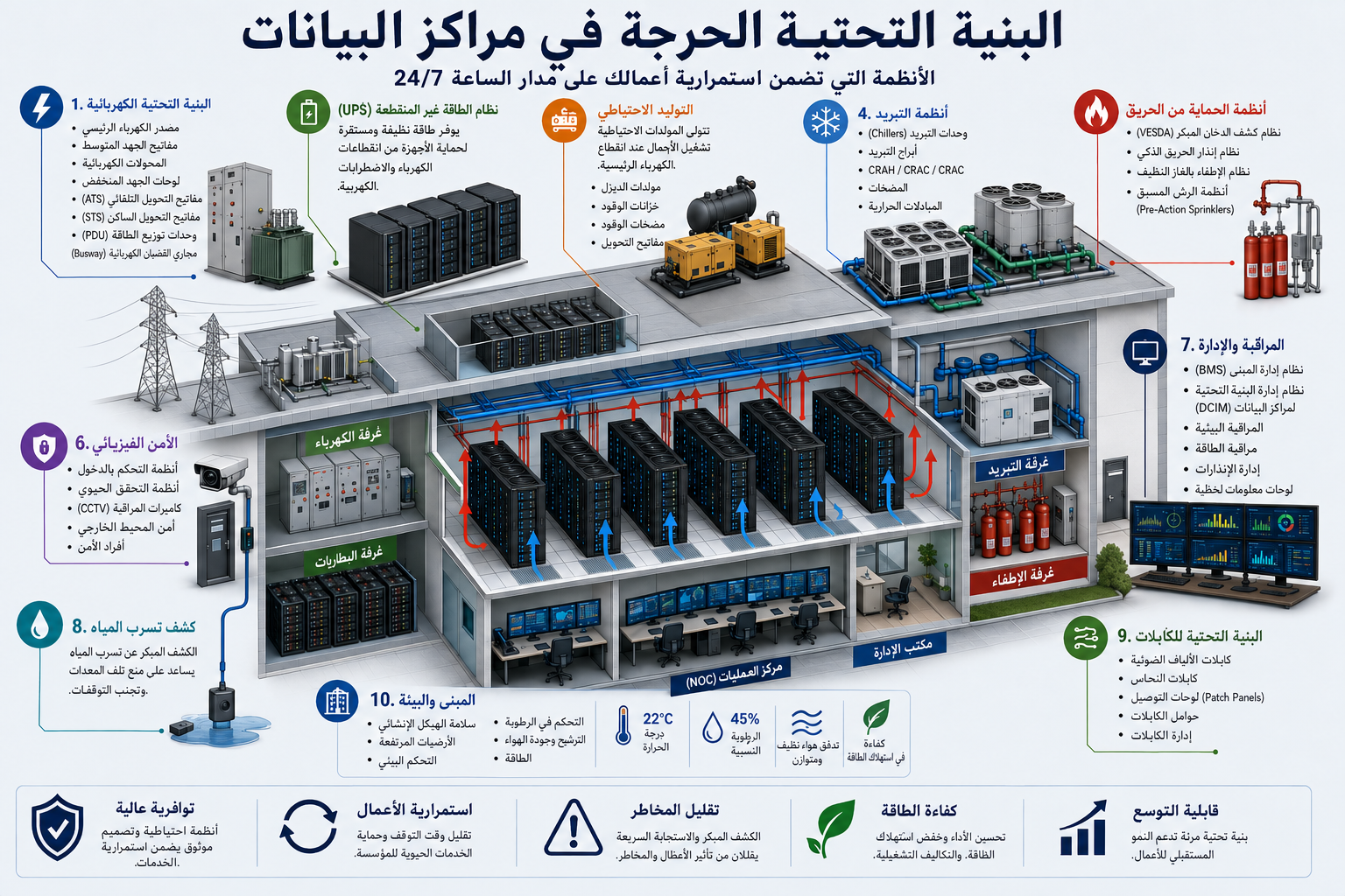 البنية التحتية الحرجة في مراكز البيانات: الأنظمة التي تُبقي العالم الرقمي يعمل