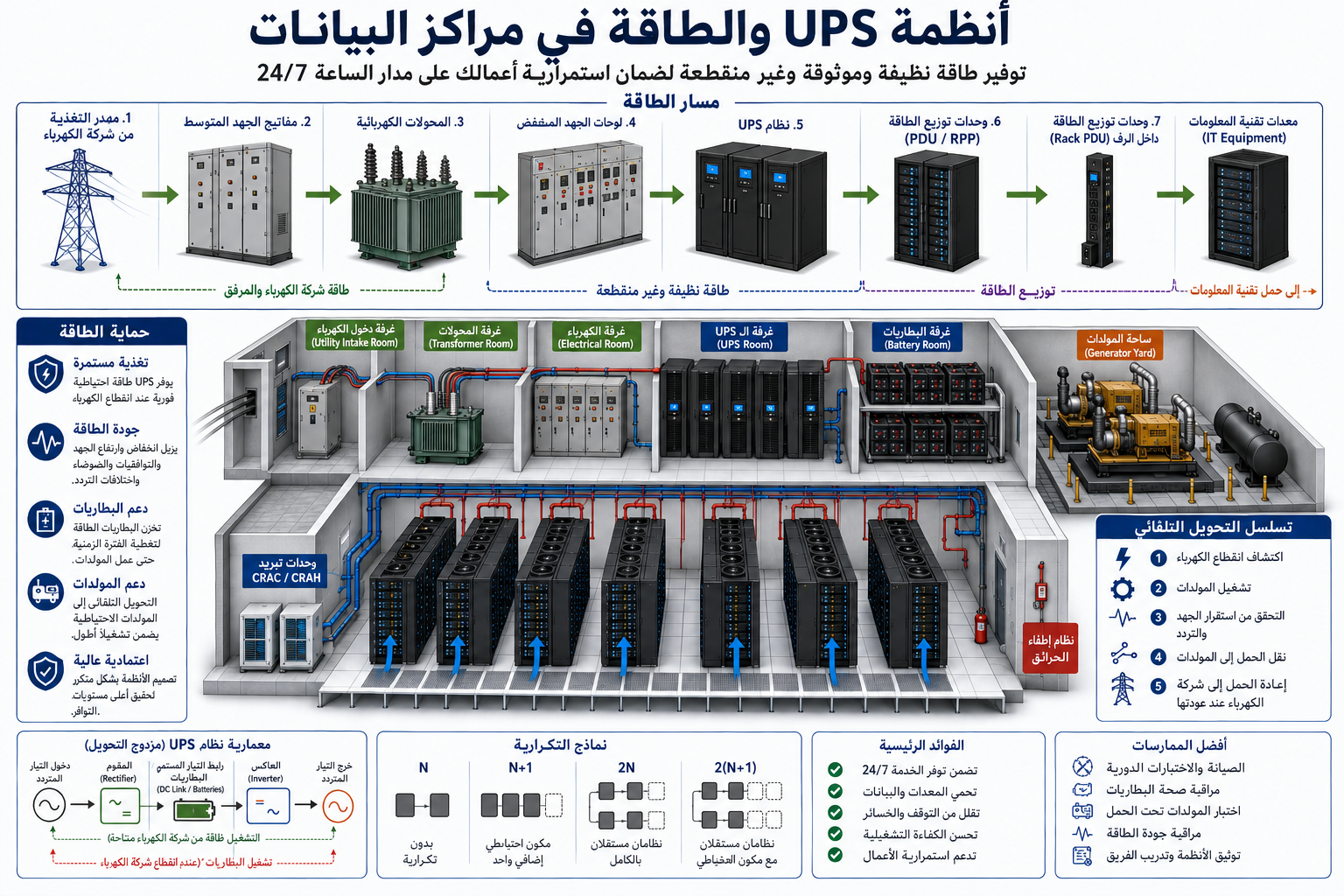 أنظمة الطاقة وUPS في مراكز البيانات: العمود الفقري لاستمرارية الخدمات الرقمية