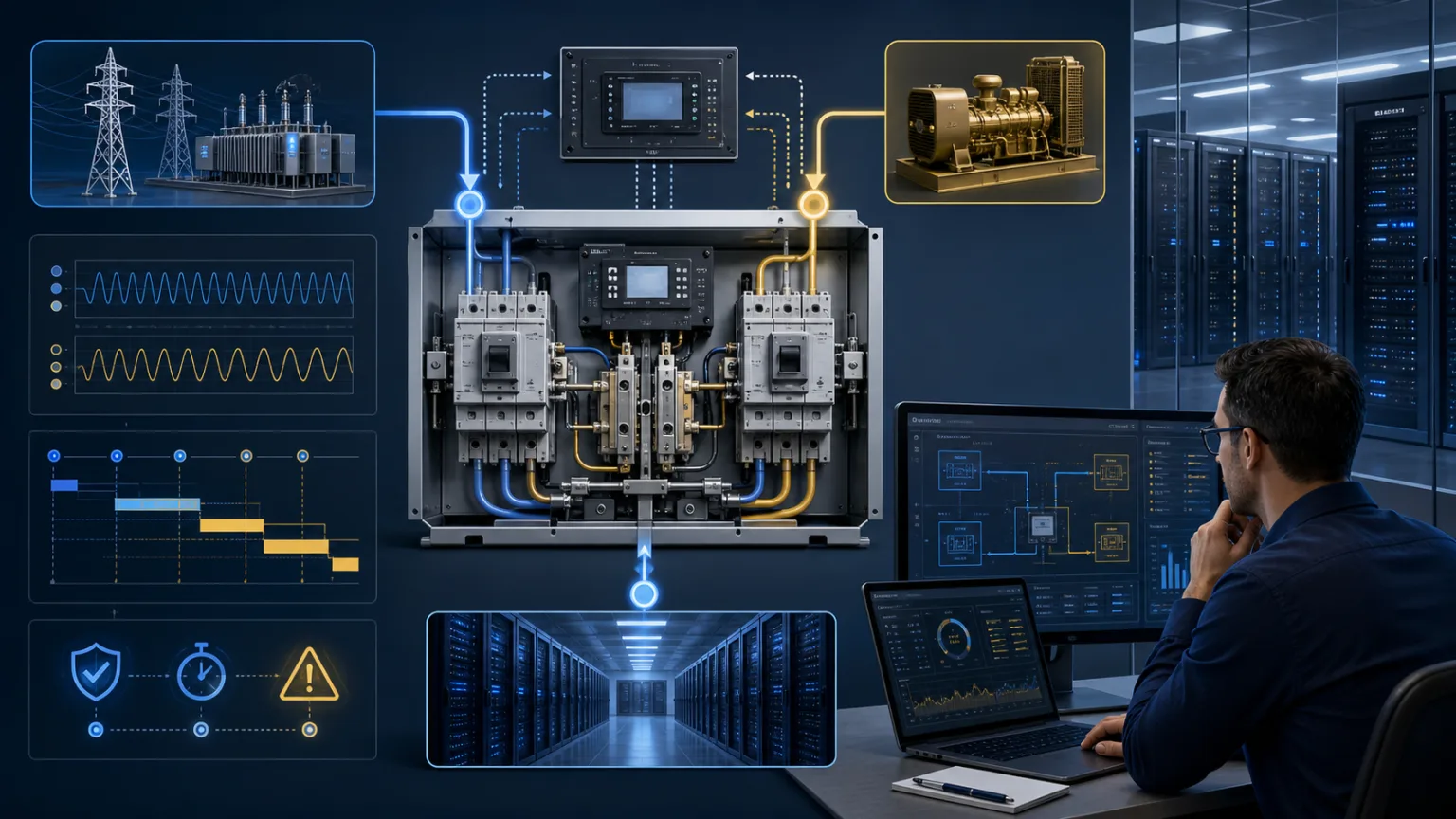 Automatic transfer switch architecture and transfer logic