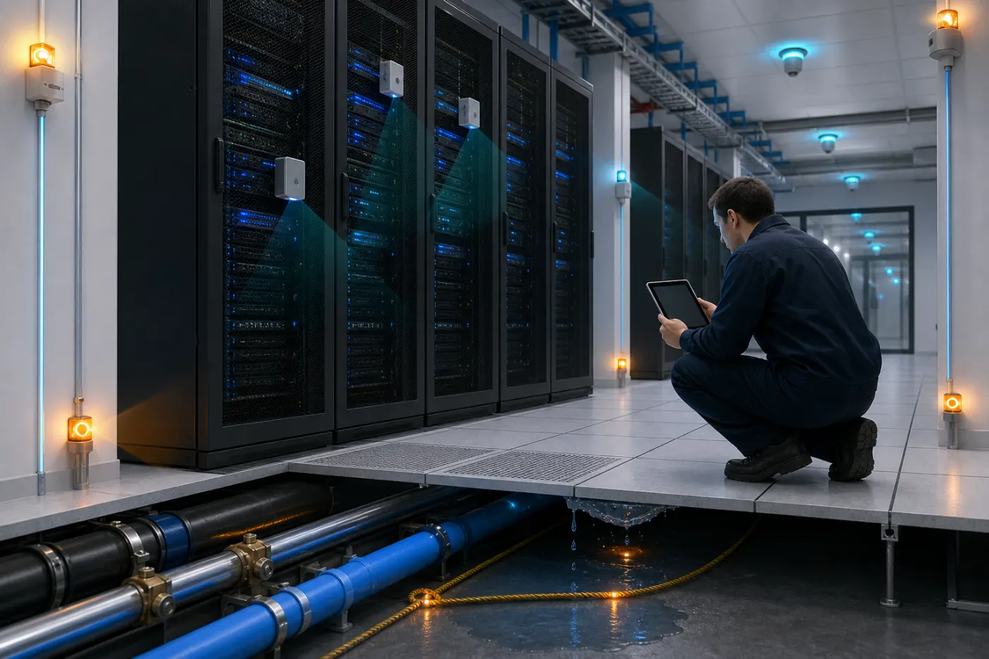 Environmental and Leak Monitoring in Data Centers: Sensors, Placement and Response