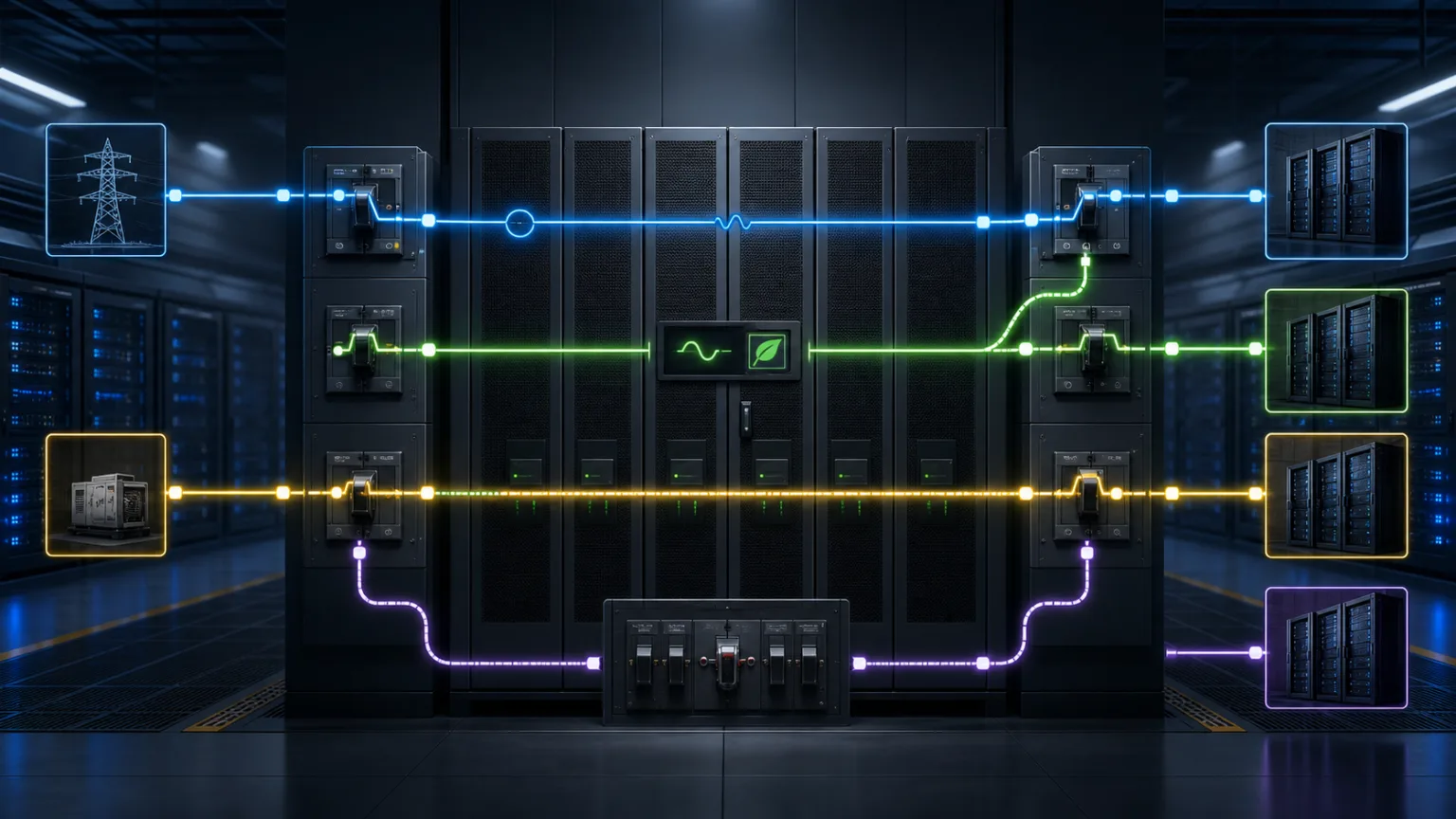 UPS operating modes and bypass power paths for critical data center loads