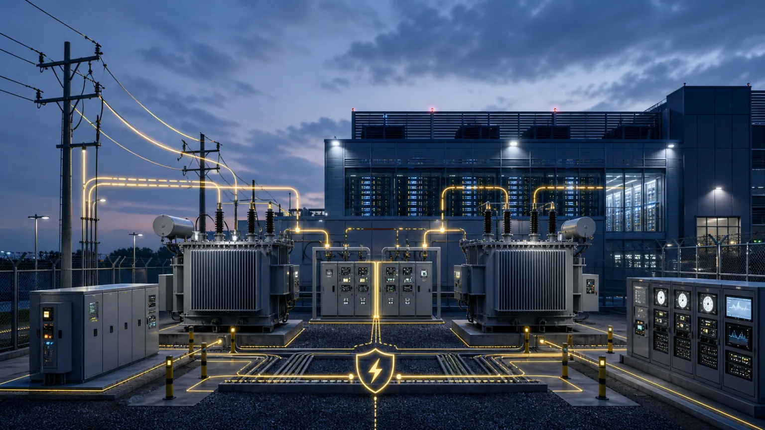 Language-neutral utility supply and redundant transformer infrastructure for a data center